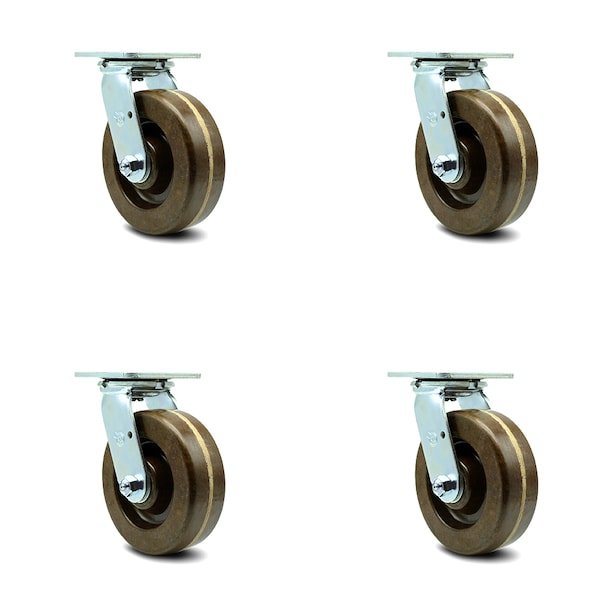 6 Inch High Temp Phenolic Wheel Swivel Caster Set with Roller Bearings SCC